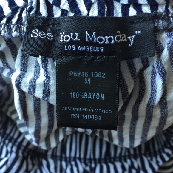 Navy and white stripes wide leg culottes pants - Picture 5 of 5